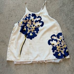 Anthropologie White and Blue Floral Tank Top